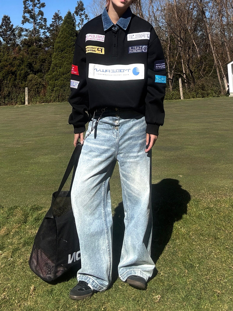 レーシングパッチ刺繍 ポロスウェット