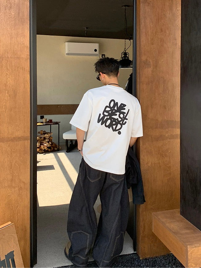 バックプリント 立体オフセットペイントTシャツ