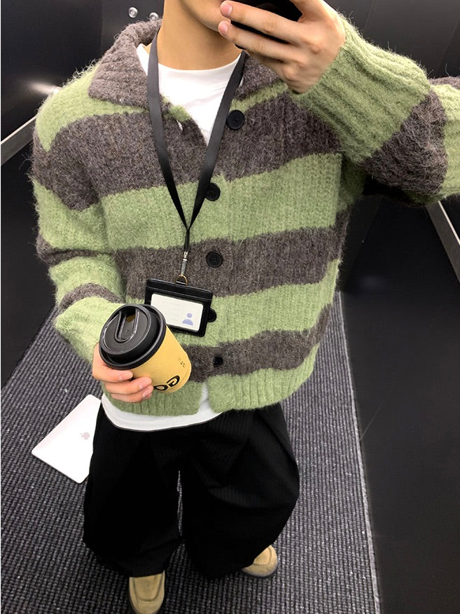 コントラストストライプ レイジーカーディガン