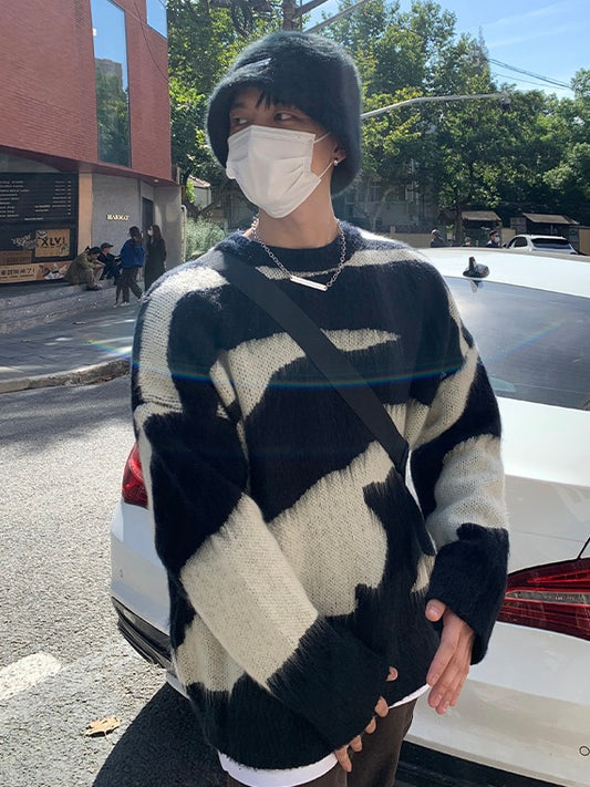 ゼブラ柄 ウール オーバー  ニットセーター