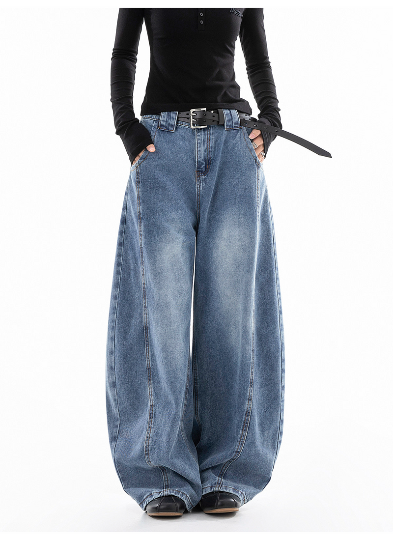 ウォッシュ レトロ バルーンデニムパンツ