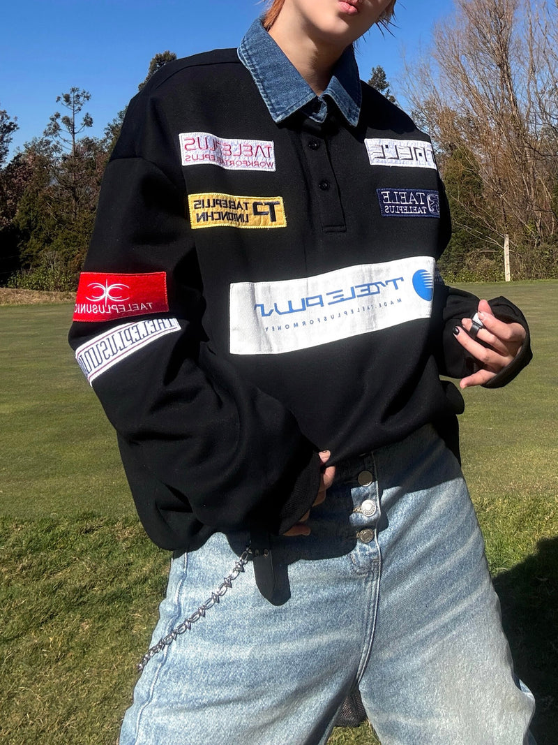 レーシングパッチ刺繍 ポロスウェット