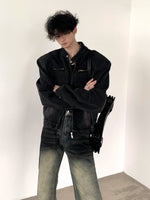 ショルダーパッド ウォッシュ ショート デニムジャケット
