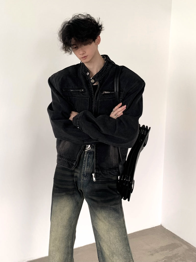 ショルダーパッド ウォッシュ ショート デニムジャケット