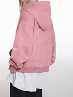 ダメージパッチ刺繍 短丈ダブルジップパーカー