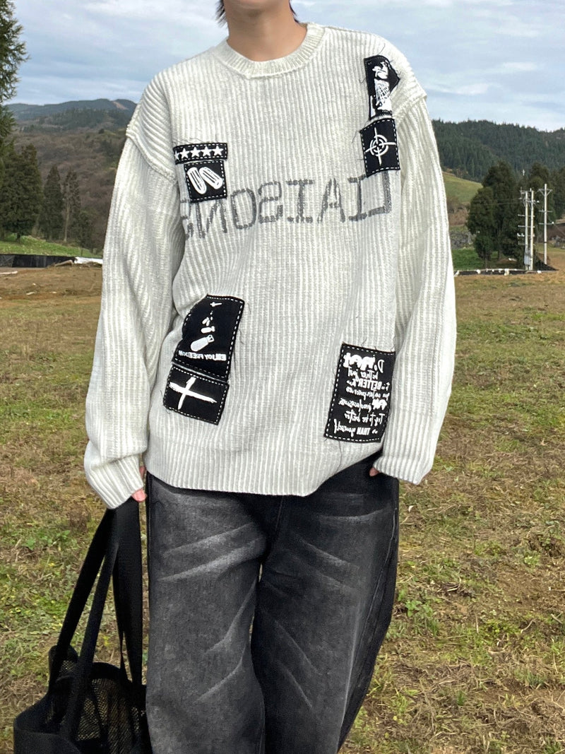 レトロ ダーティーパッチ刺繍セーター