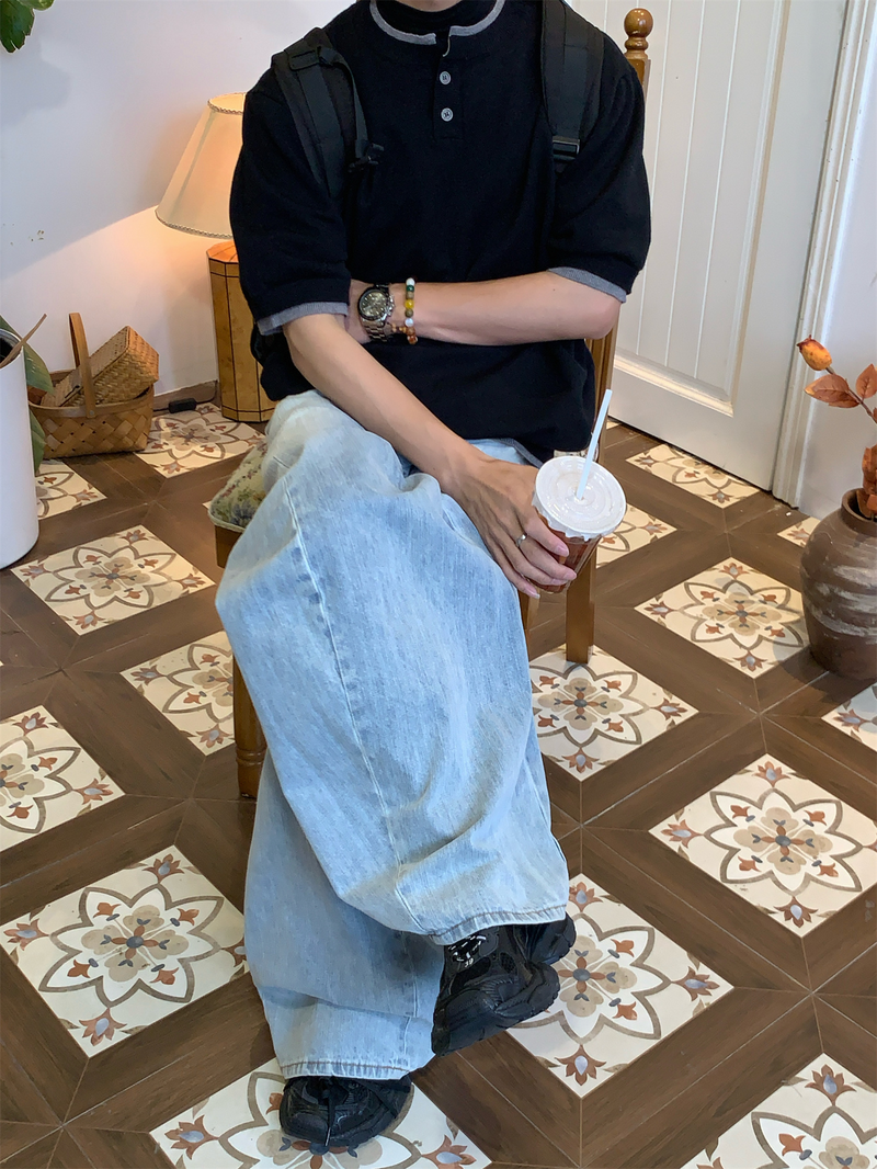 フェイクレイヤード ヘンリーネックTシャツ