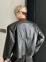 ストラクチュアル ノーカラーPUレザージャケット