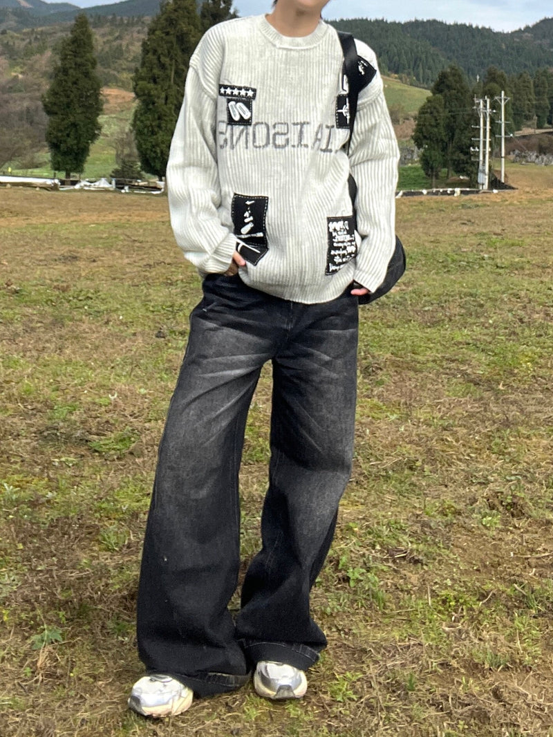 レトロ ダーティーパッチ刺繍セーター