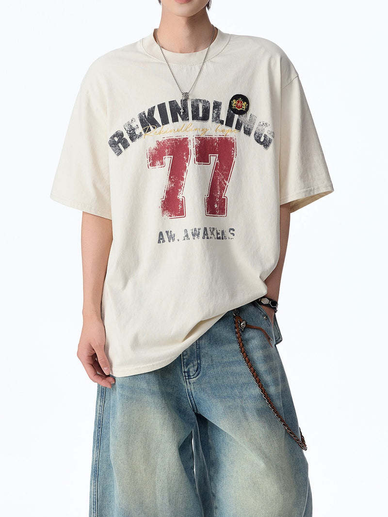 レトロ ナンバリング 刺繍プリントTシャツ