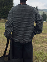 ワンポイント ヘンリーネックストライプ スウェット