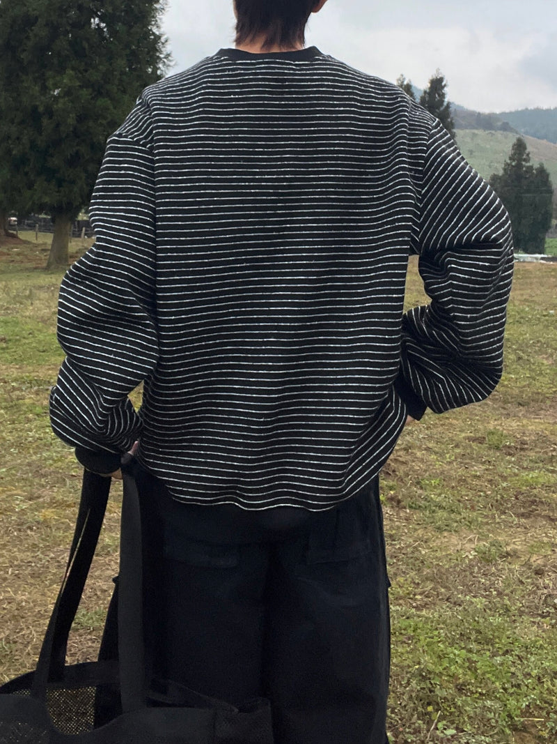 ワンポイント ヘンリーネックストライプ スウェット