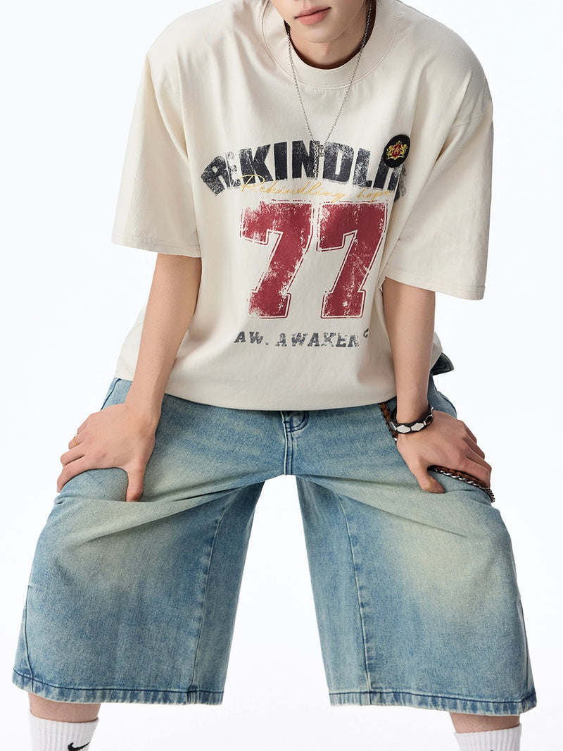 レトロ ナンバリング 刺繍プリントTシャツ