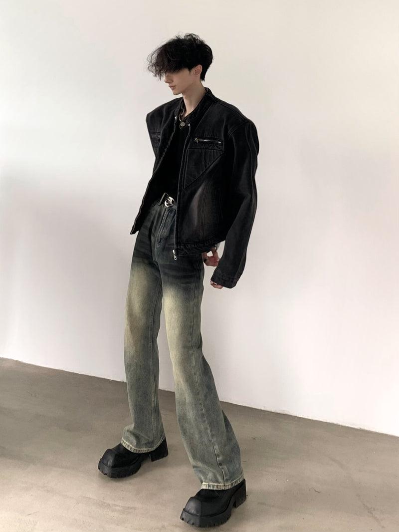 ショルダーパッド ウォッシュ ショート デニムジャケット