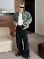 レトロウォッシュ ノーカラーデニムジャケット