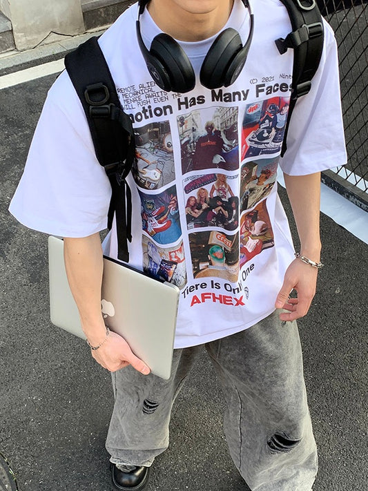 クリエイティブ グリッドプリント Tシャツ