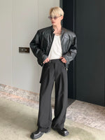 ストラクチュアル ノーカラーPUレザージャケット