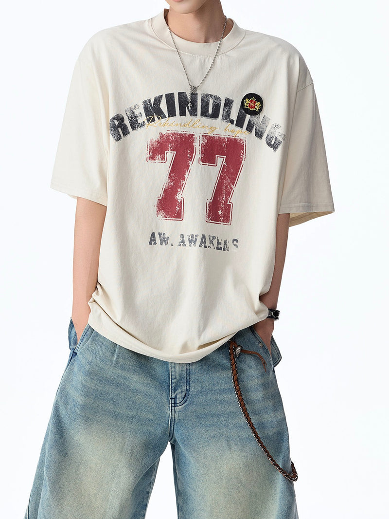レトロ ナンバリング 刺繍プリントTシャツ