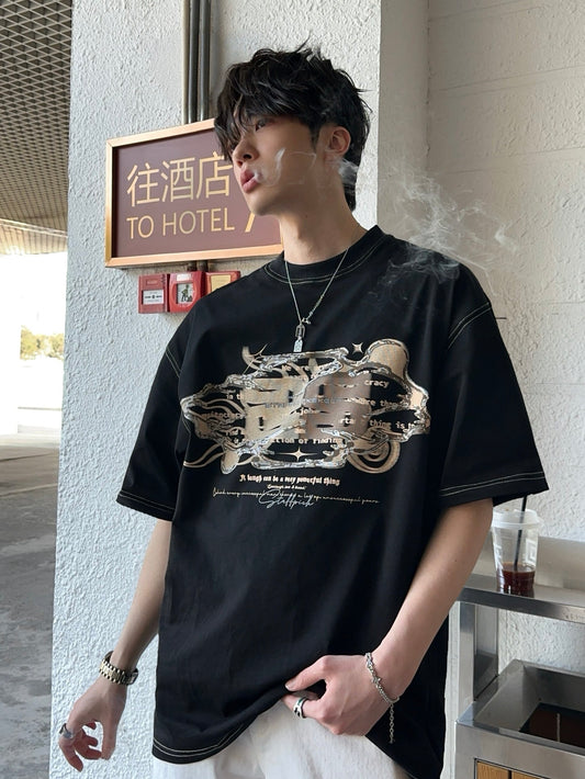 メタル グラフィック ステッチTシャツ