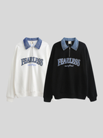 レトロ デニムパッチ ハーフジップ ロングポロシャツ