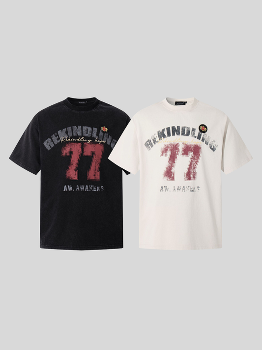 レトロ ナンバリング 刺繍プリントTシャツ