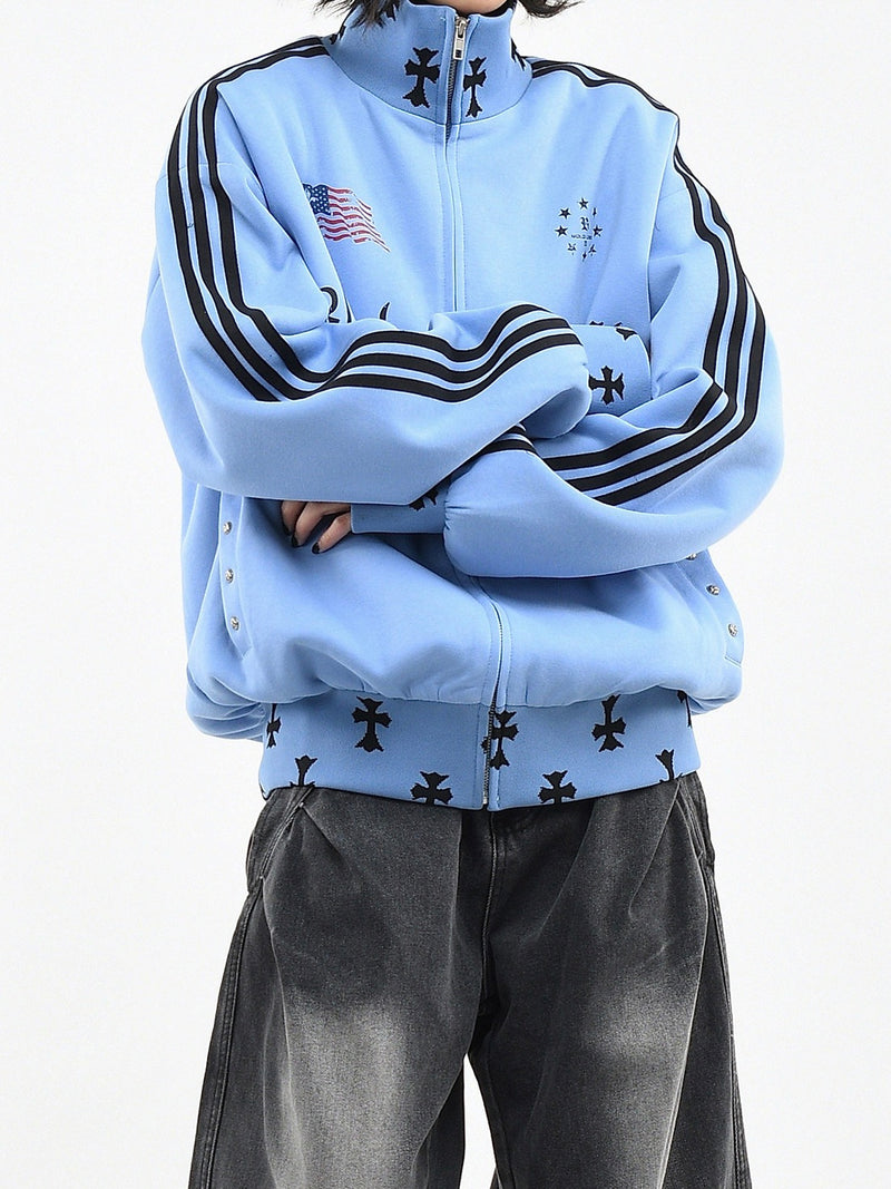 クロスパターン サイドライン スウェット トラックジャケット