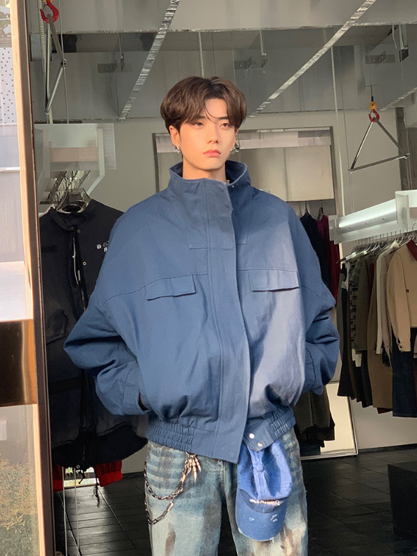 ワンポイントエンブレム スタンドカラージャケット