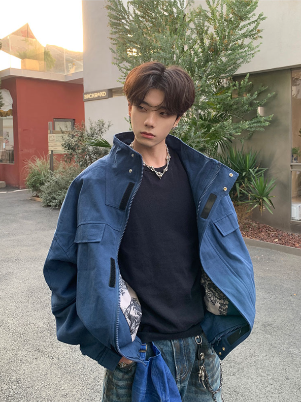 ワンポイントエンブレム スタンドカラージャケット