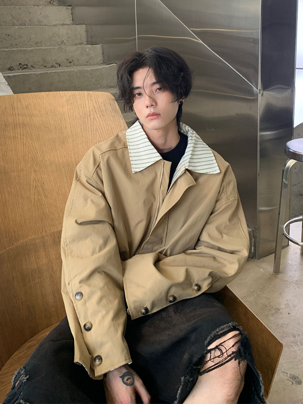 フェイクレイヤード ストライプ ジップジャケット