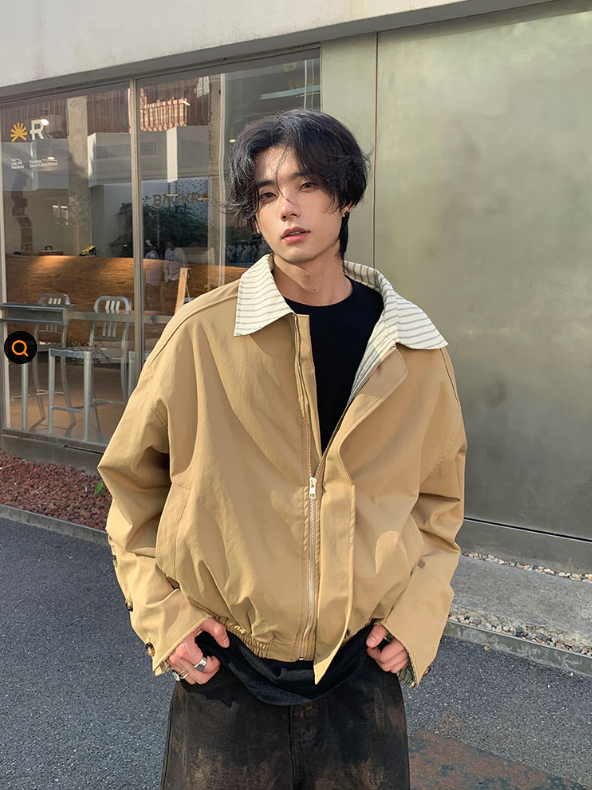 フェイクレイヤード ストライプ ジップジャケット