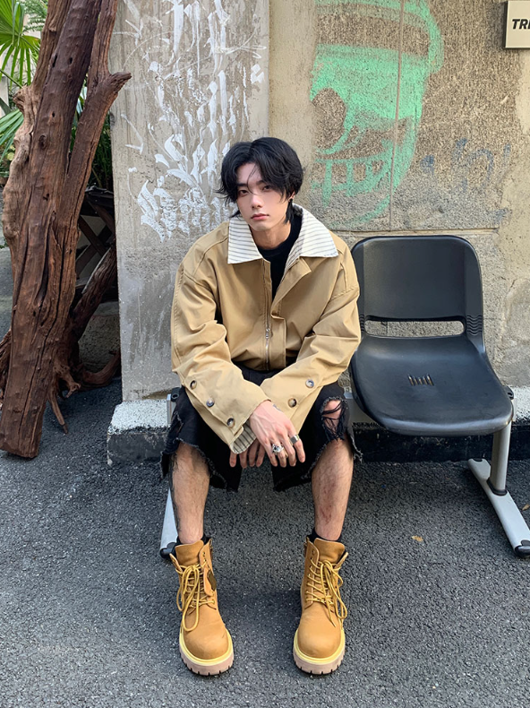 フェイクレイヤード ストライプ ジップジャケット