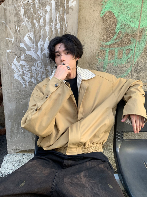 フェイクレイヤード ストライプ ジップジャケット