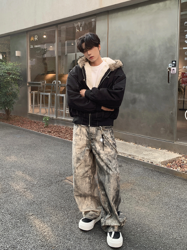 裏起毛 ステッチ ジップファージャケット