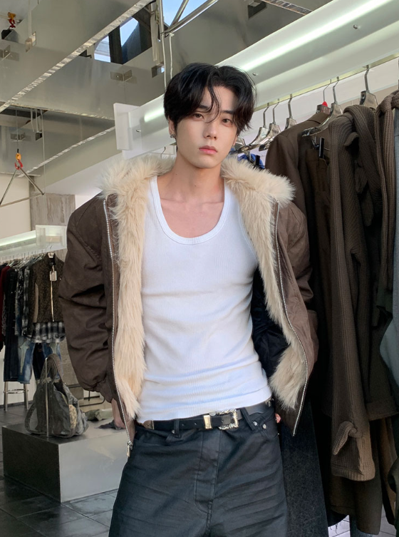 PUレザー フードファージャケット