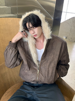 PUレザー フードファージャケット