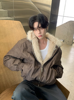 PUレザー フードファージャケット