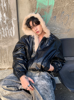 PUレザー フードファージャケット