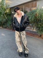 PUレザー フードファージャケット