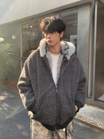 ストライプ 耳付きフード ファージャケット