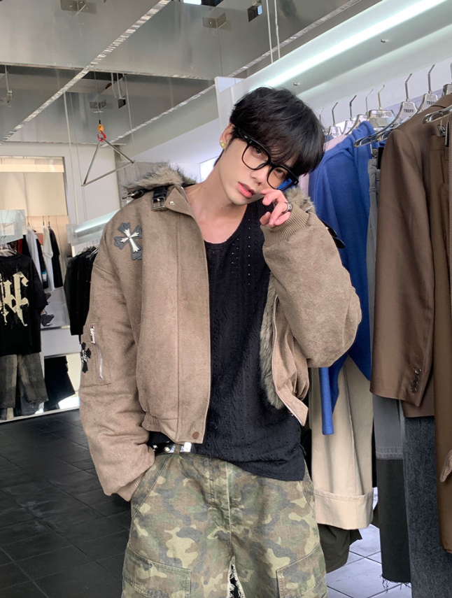 クロスバッジ ネックベルト フリースファージャケット