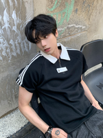 サイドライン バイカラー ハーフジップポロシャツ