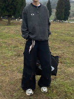 ワンポイント ヘンリーネックストライプ スウェット