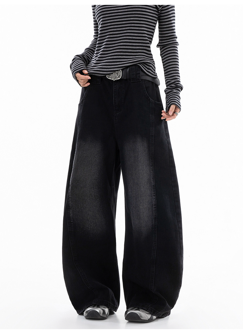 ウォッシュ レトロ バルーンデニムパンツ