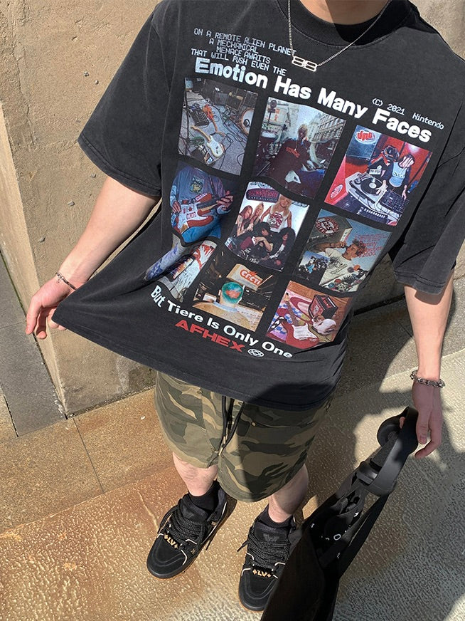 クリエイティブ グリッドプリント Tシャツ