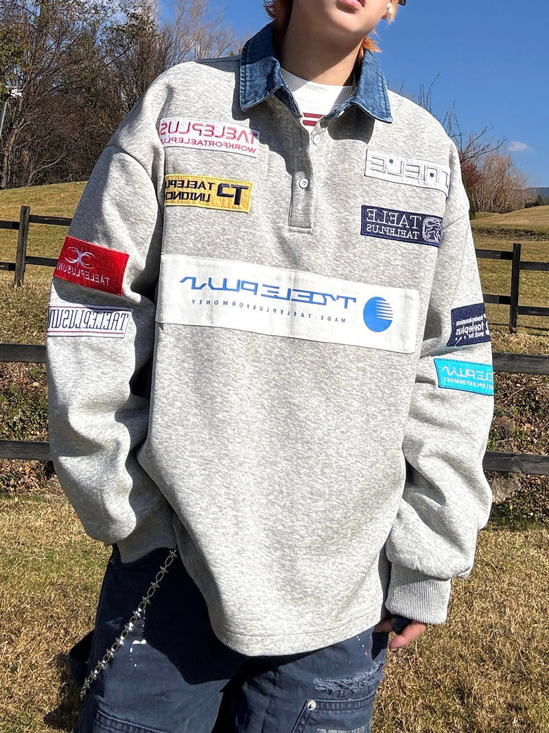 レーシングパッチ刺繍 ポロスウェット