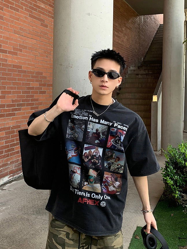 クリエイティブ グリッドプリント Tシャツ