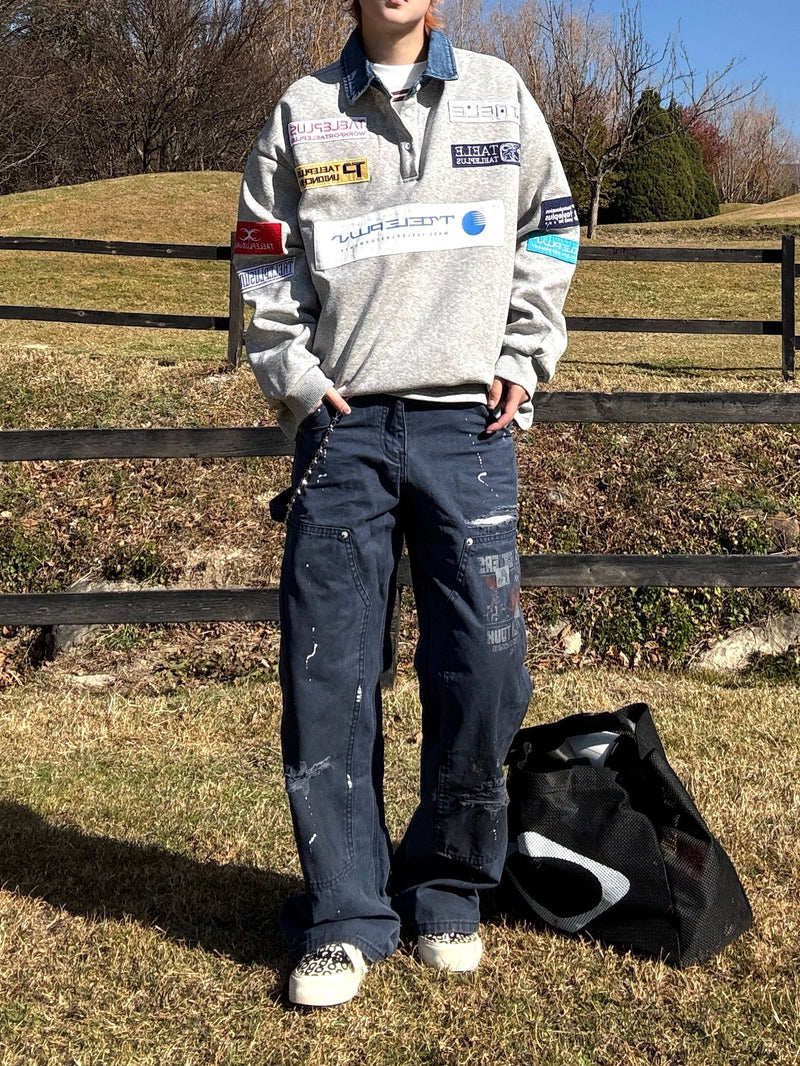 レーシングパッチ刺繍 ポロスウェット