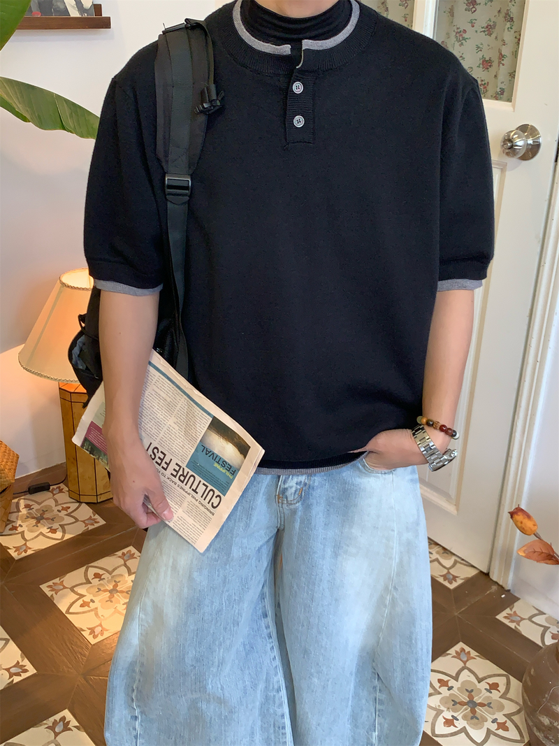 フェイクレイヤード ヘンリーネックTシャツ