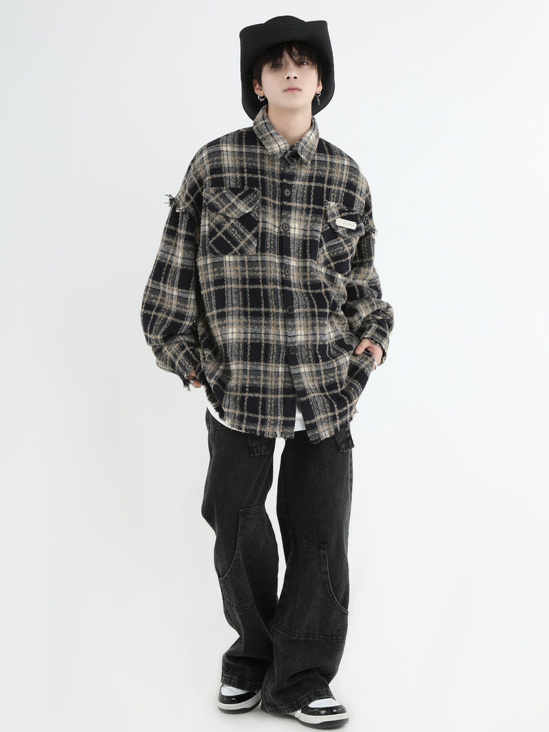 エンブロイダリー チェック ロングシャツ