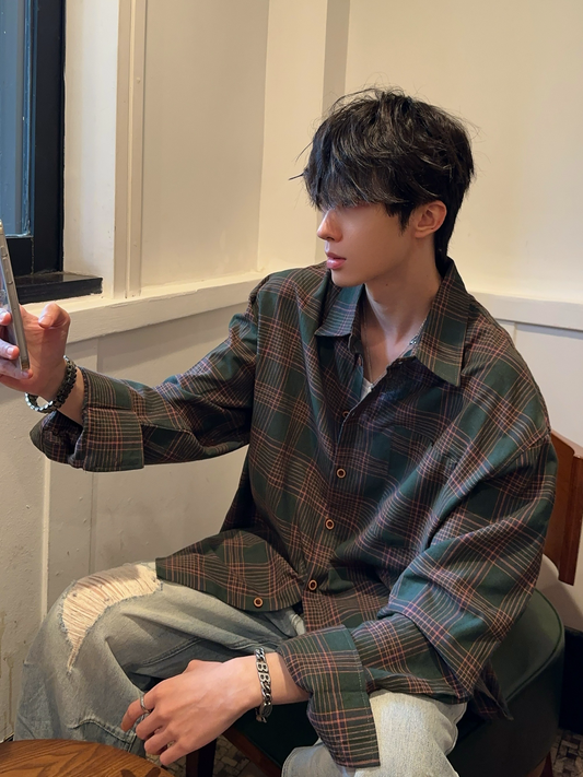 レトロ リラックスカジュアル チェックシャツ